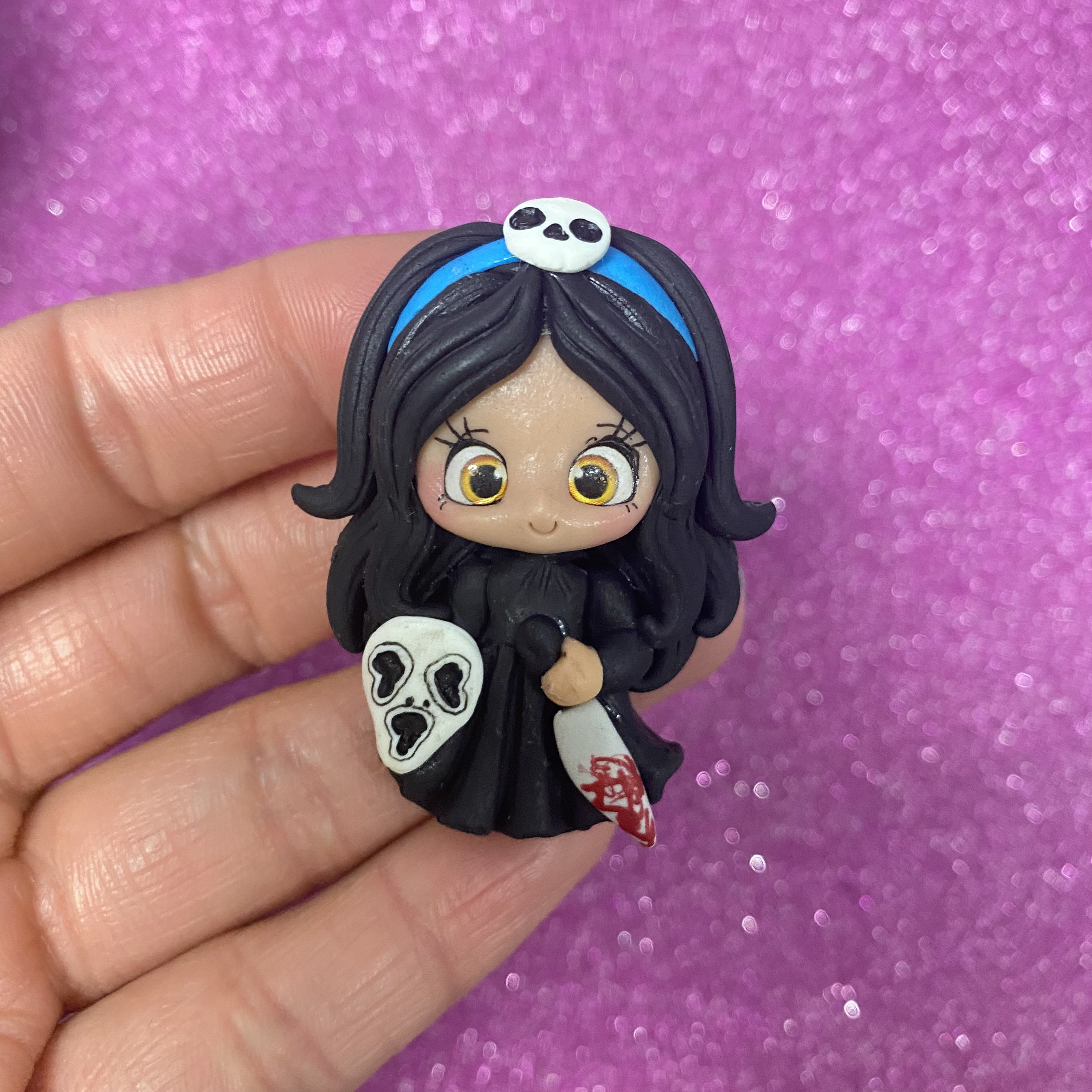 Scream girl, scary movie, Bow Clay center, clay charm, Clay bow center, polymer clay center, character clay