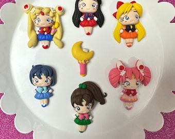 Sailor, Choose One, Bow Clay center, clay charm, Clay bow center, polymer clay center, character clay, sailor, anime