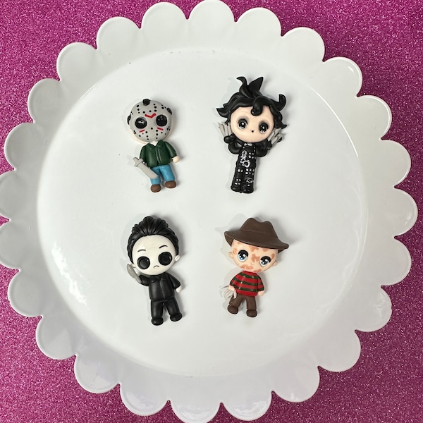 Horror movie, CHOOSE ONE, Jason, Freddy, Micheal, scissor hands, clay charm, Clay bow center, polymer clay center, character clay, Big Eye