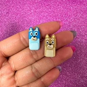 TINY, Blue dog, bingo, Princess, Bow Clay center, clay charm, Clay bow center, polymer clay center, character clay