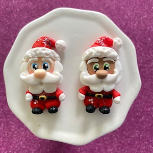 Christmas, Santa, light skin, Bow Clay center, clay charm, Clay bow center, polymer clay center, character clay