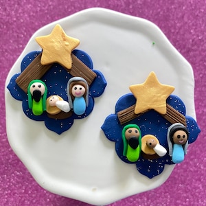 Christmas, Nativity scene, dark skin, Bow Clay center, clay charm, Clay bow center, polymer clay center, character clay,