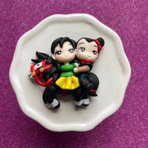 Mulan, princess warrior, on horse, Bow Clay center, clay charm, Clay bow center, princess clay, polymer clay center