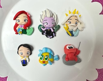 Little mermaid, Choose One, king triton, eric, Bow Clay center, clay charm, Clay bow center, polymer clay center, character clay, ariel