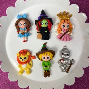 Oz Characters, dorathy, witch, scarecrow, lion, tin man, Bow Clay center, clay charm, Clay bow center, wicked, character clay