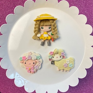 Farm girl, sheep, CHOOSE ONE, barn animals, Bow Clay center, clay charm, Clay bow center, polymer clay center, character clay
