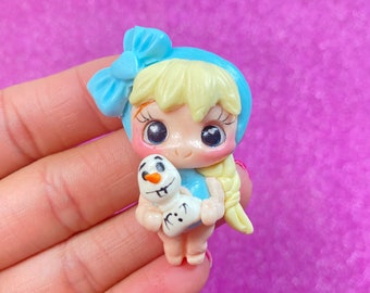 Toddler princess, elsa, Bow Clay center, clay charm, Clay bow center, polymer clay center, character clay, frozen, ice princess