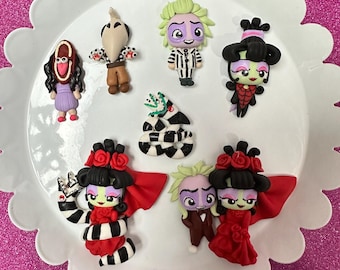 Beetle couple, green beetle, juice, Bow Clay center, clay charm, Clay bow center,polymer clay center, character clay, Style E