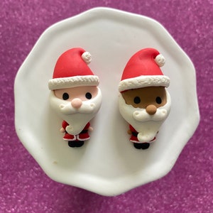 Christmas, Santa, light skin, Bow Clay center, clay charm, Clay bow center, polymer clay center, character clay
