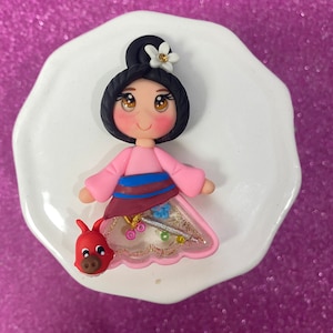 Princess Shaker, MULAN, princess, Bow Clay center, clay charm, Clay bow center, polymer clay center, character clay