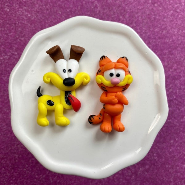 Lazy Cat show, garfield, oodie, Bow Clay center, clay charm, Clay bow center, polymer clay center, character clay, tv, cartoon, cat, dog