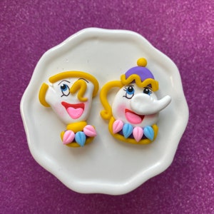 Chip, mrs pots, Belle, beauty, beast, Bow Clay center, clay charm, Clay bow center, princess clay, polymer clay center