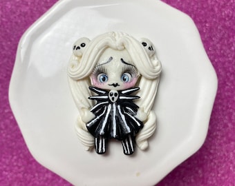 Halloween, jack girl, nightmare, boogie, Bow Clay center, clay charm, Clay bow center, polymer clay center, character clay, Style luxe