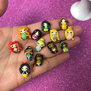 Tiny, CHOOSE ONE, Ariel, belle, moana, aurora, Princess, Bow Clay center, clay charm, Clay bow center, polymer clay center, character clay