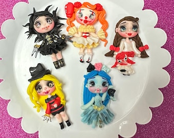 Horror movie, CHOOSE ONE, Red balloon clown, corpse, scissor, hand, Bow Clay center, clay charm, Clay bow center, character clay,