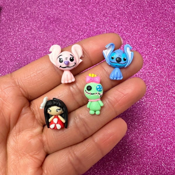 New, TINY, Blue alien, Princess, Bow Clay center, clay charm, Clay bow center, polymer clay center, character clay, stitch, lilo