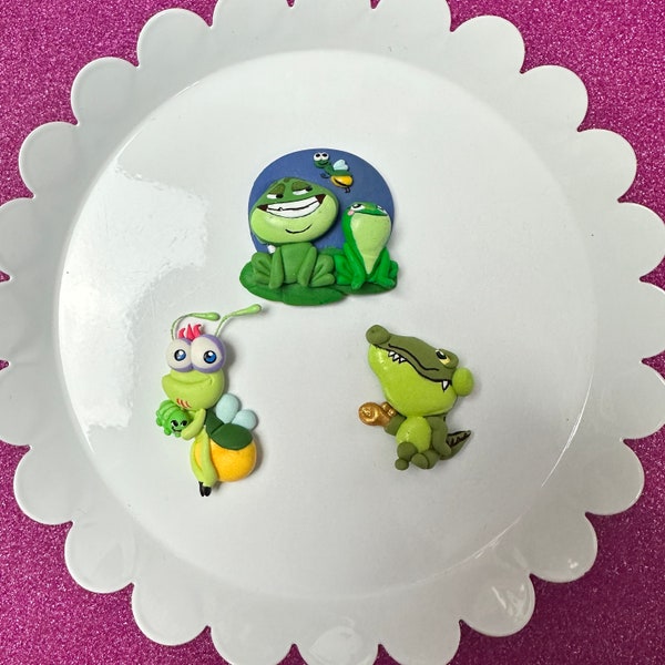 Ray firefly, Louis, crocodile , frog princess,Bow Clay center, clay charm, Clay bow center, character clay, tiana, prince naveen