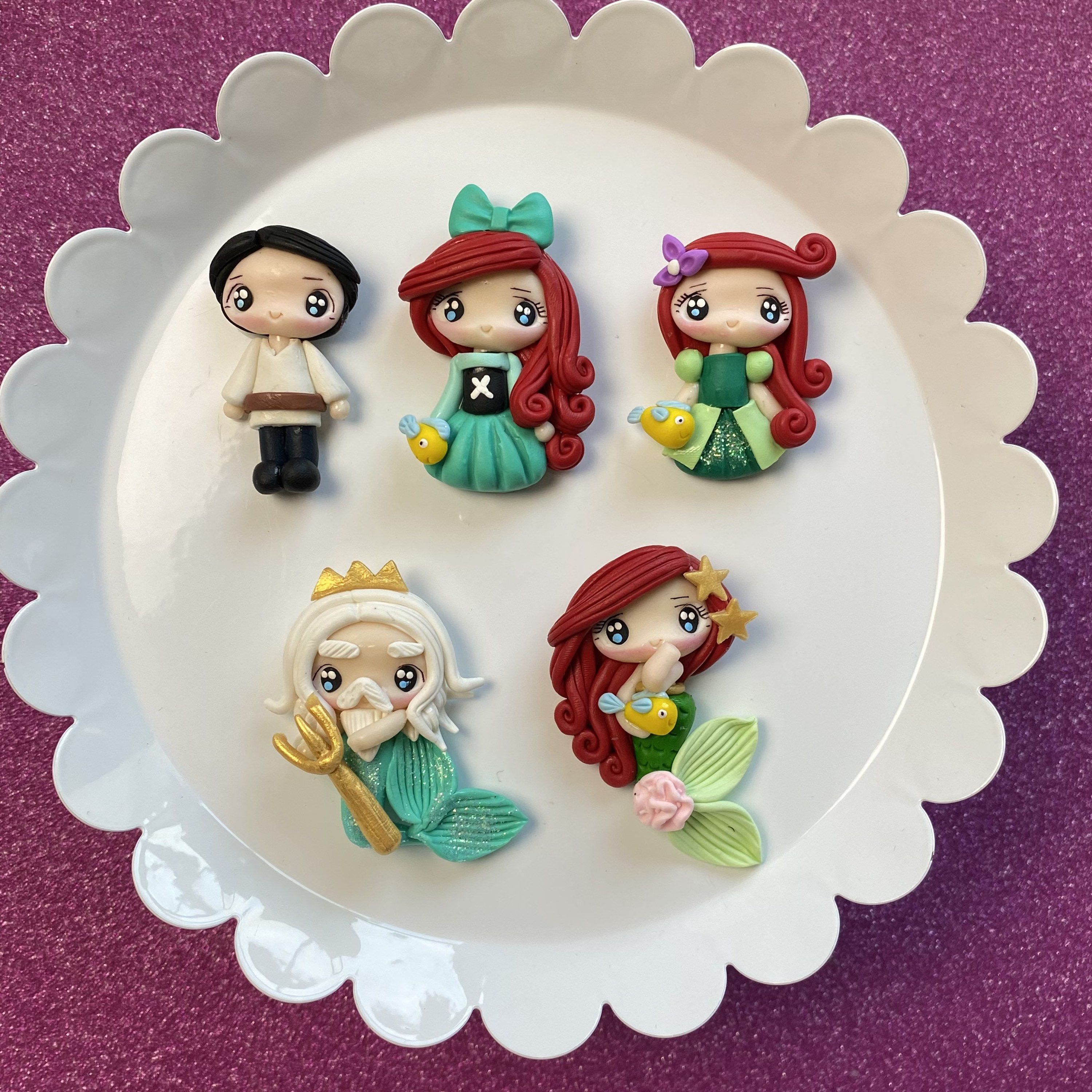 Little Mermaid, Ariel, King Triton, Eric, Bow Clay Center, Clay Charm ...