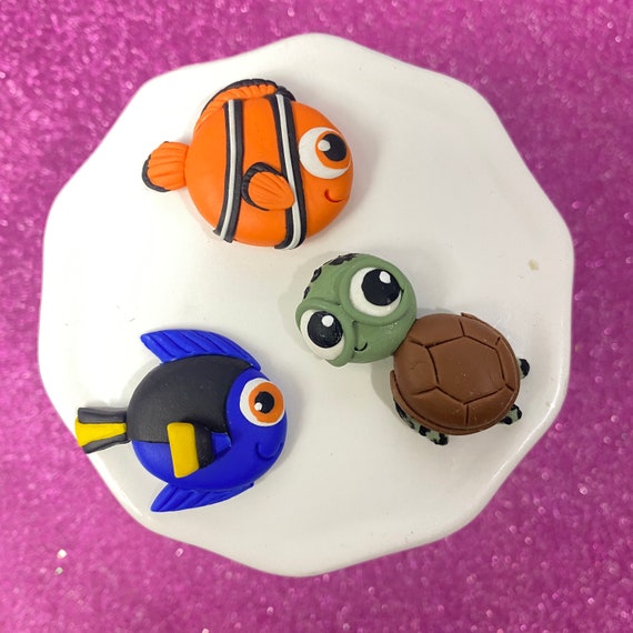 Finding Fish, CHOOSE ONE, Bow Clay Center, Clay Charm, Clay Bow Center,  Polymer Clay Center, Character Clay, Dory, Nemo, Turtle 