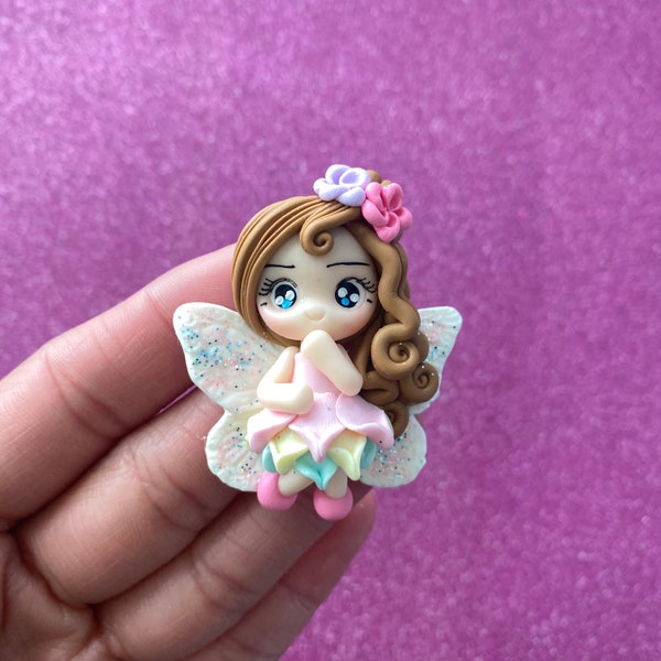 Spring fairy, Bow Clay center, clay charm, Clay bow center, polymer clay center, character clay, princess