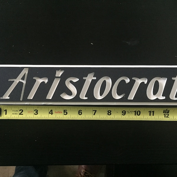 Vintage Aristocrat Trailer Rock Guard Sign (Professionally Replicated) - White text on Black background