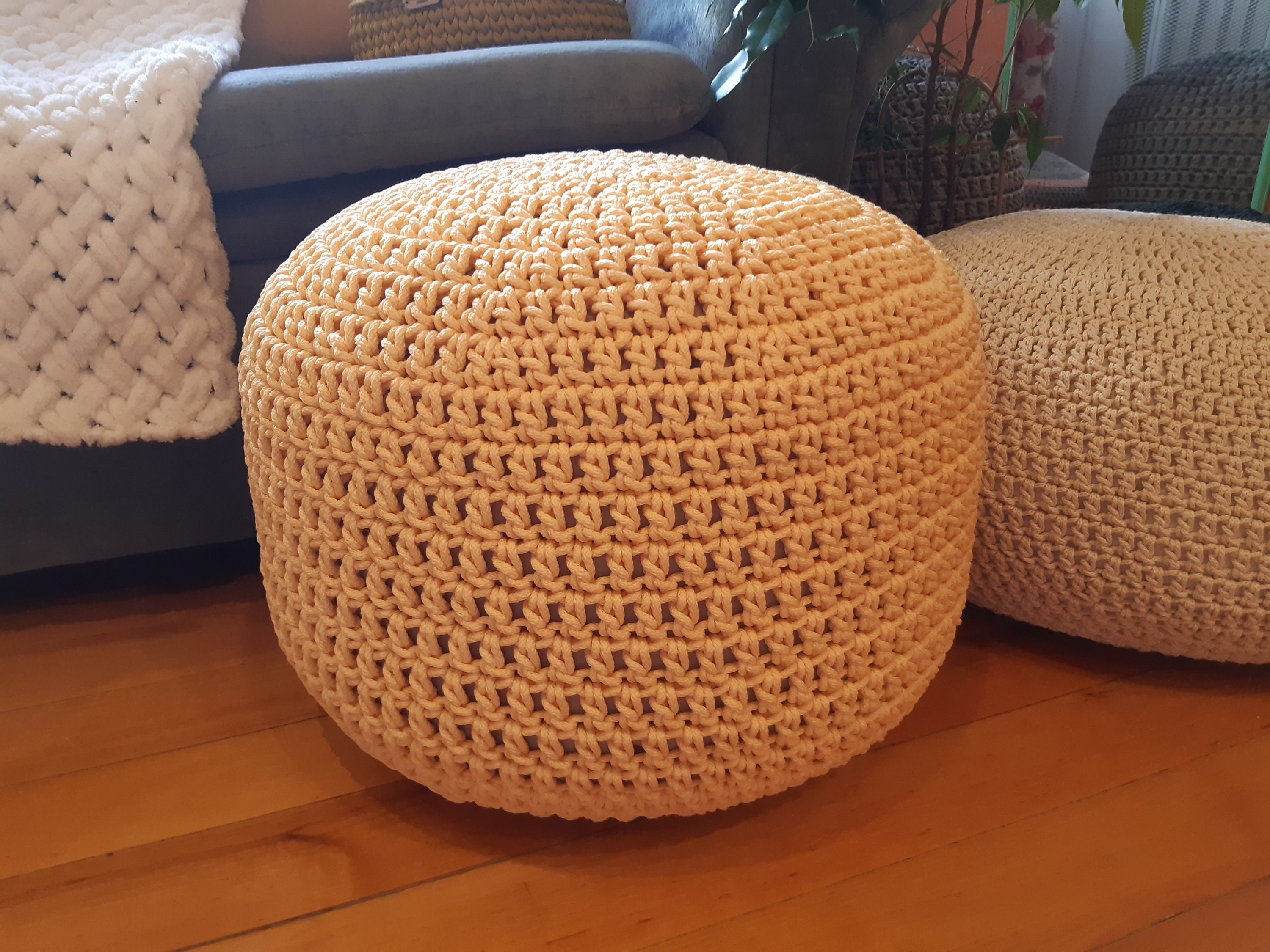 Crochet Pouf Ottoman Pattern PDF With Photo Crochet Home Decor Etsy