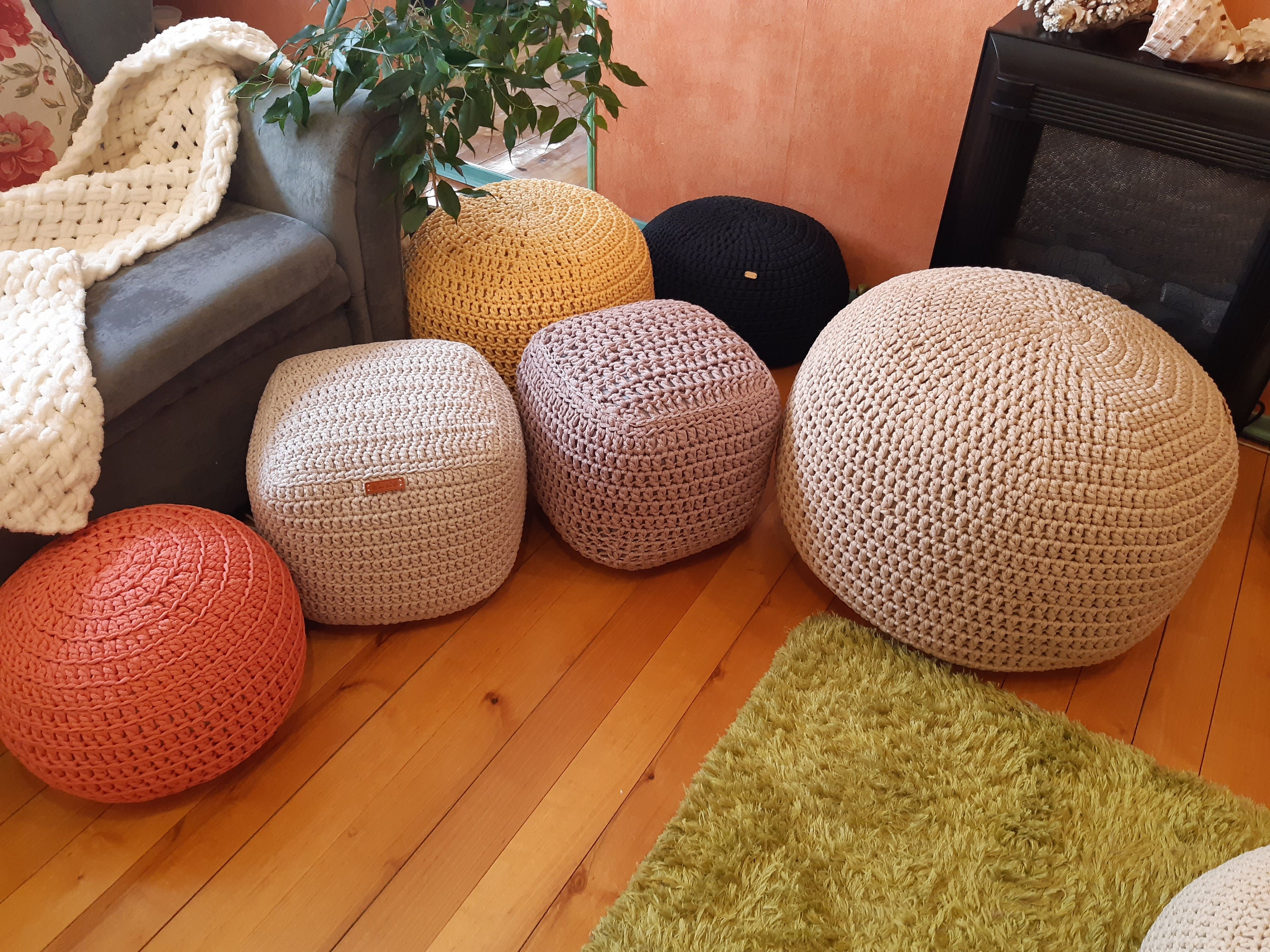 Crochet pouf ottoman cotton many sizes and many colors Floor | Etsy