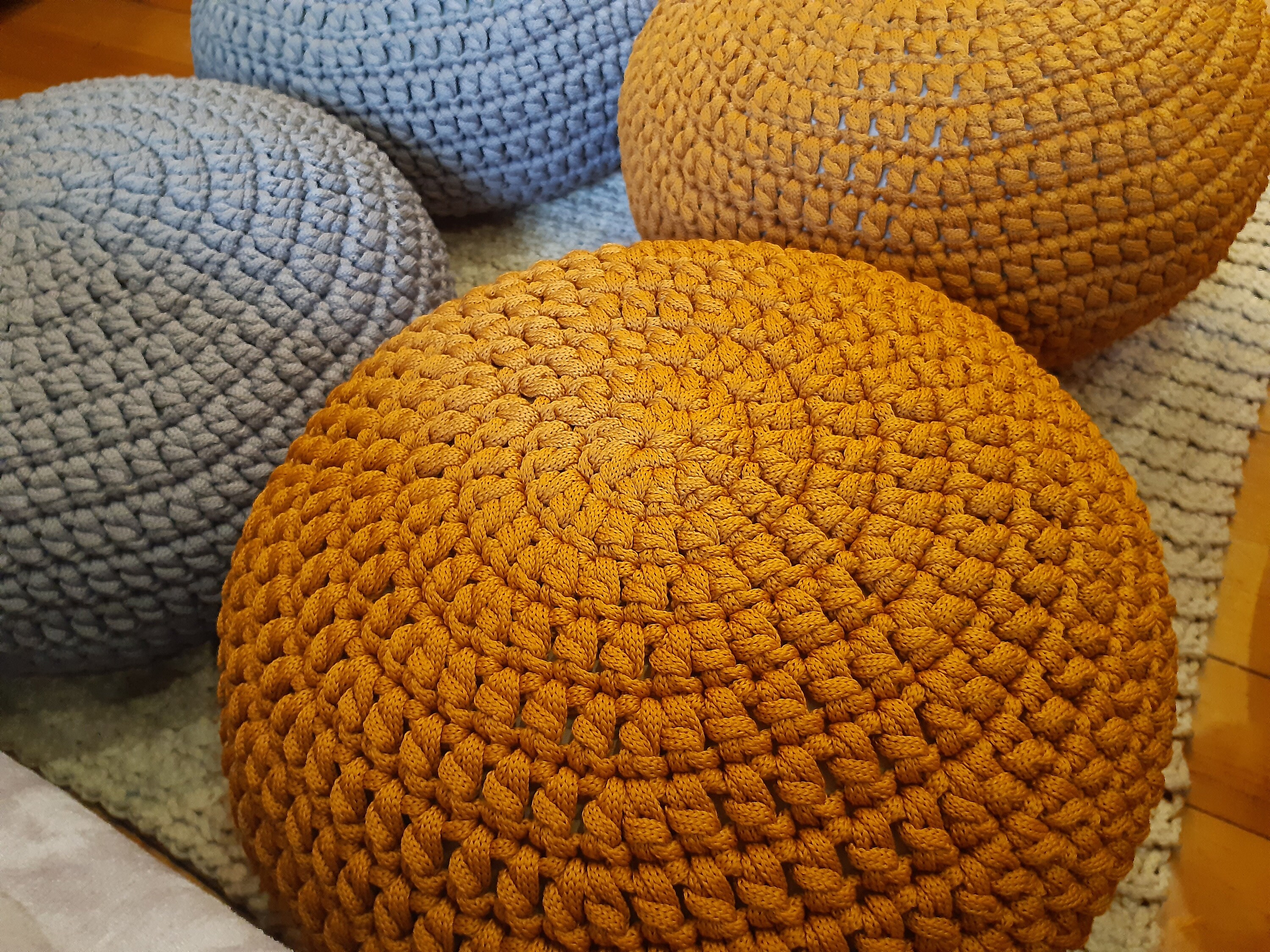 Crochet pouf ottoman custom size Gray Mustard ottoman pouf Etsy
