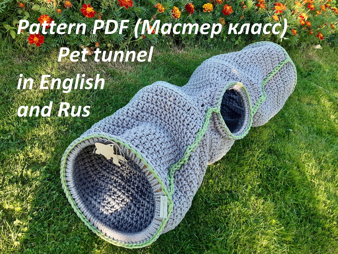 Pattern Crochet cat tunnel PDF tutorial with photo in Eng and Etsy