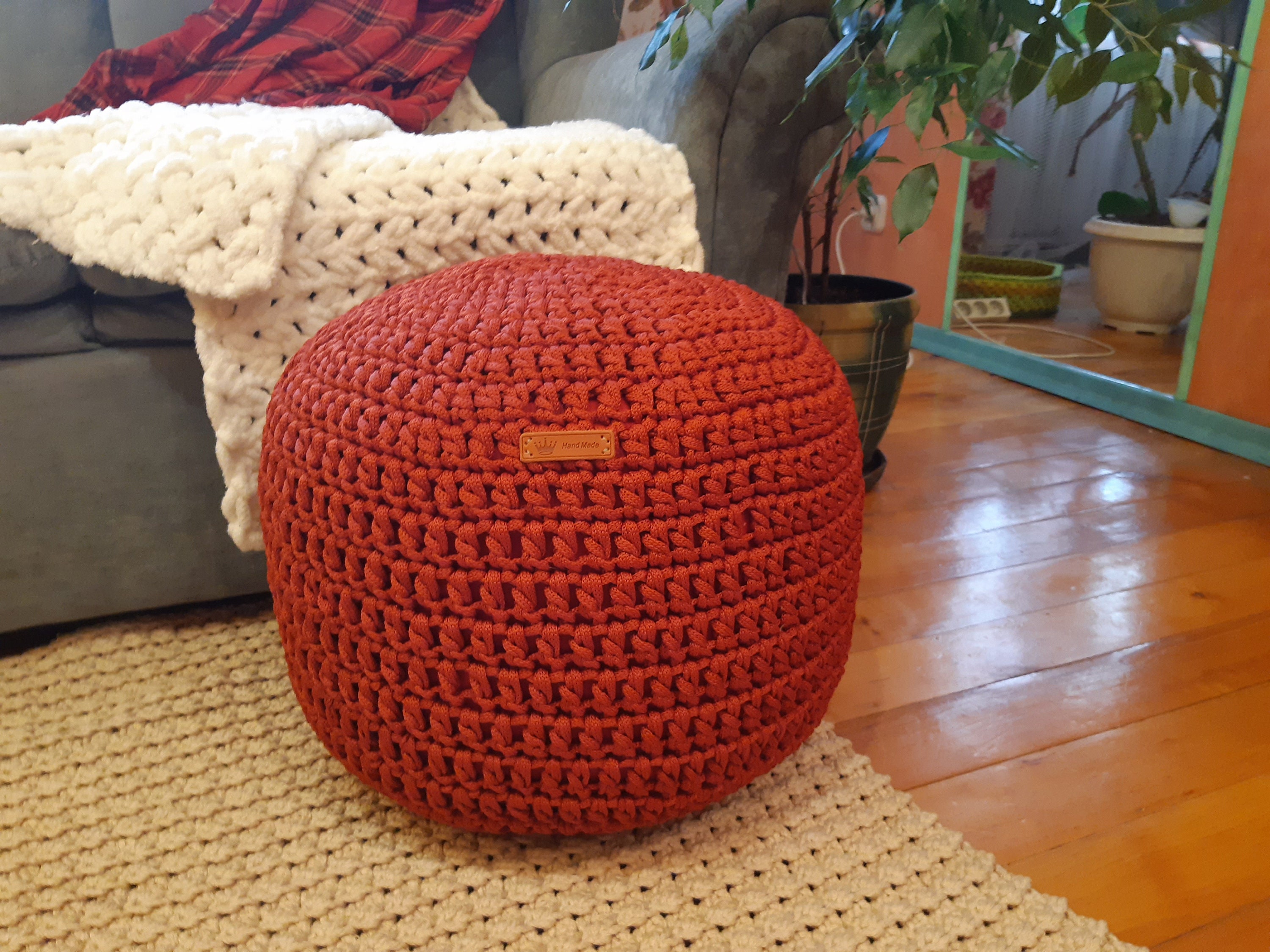 Pouf ottoman blue terracotta custom size Crochet pouffe Chunky Etsy