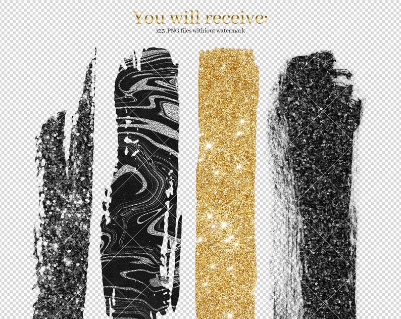 Gold and Black Brush Strokes Clipart Gold Strokes Black Paint Strokes Commercial Use Metallic Clip Art