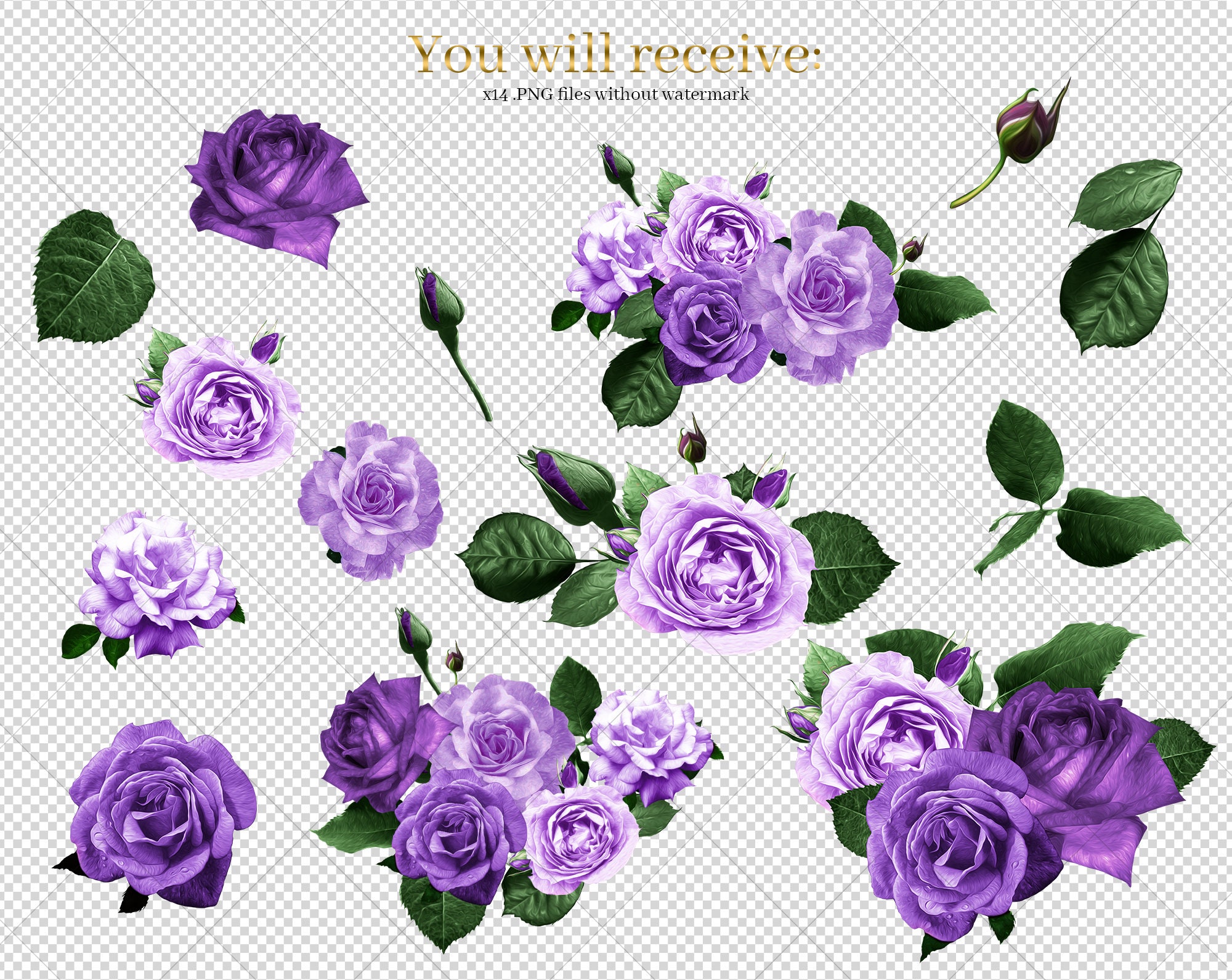 Purple Roses Clip Art Roses PNG Purple Bouquets Clipart Etsy