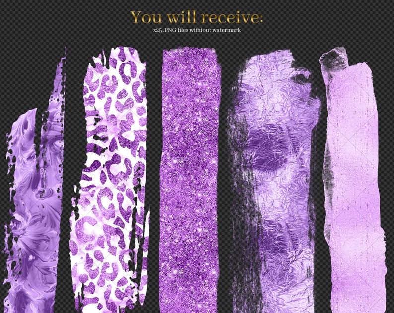 Violet Brush Strokes Clip Art PNG Files Purple Text Etsy