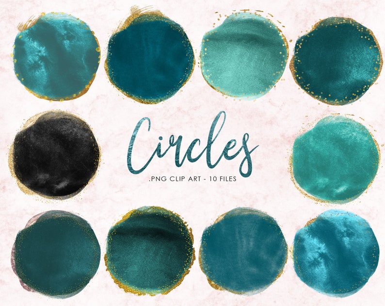 Mint Circles Clipart Blue Watercolor Dots PNG Mint Text Etsy