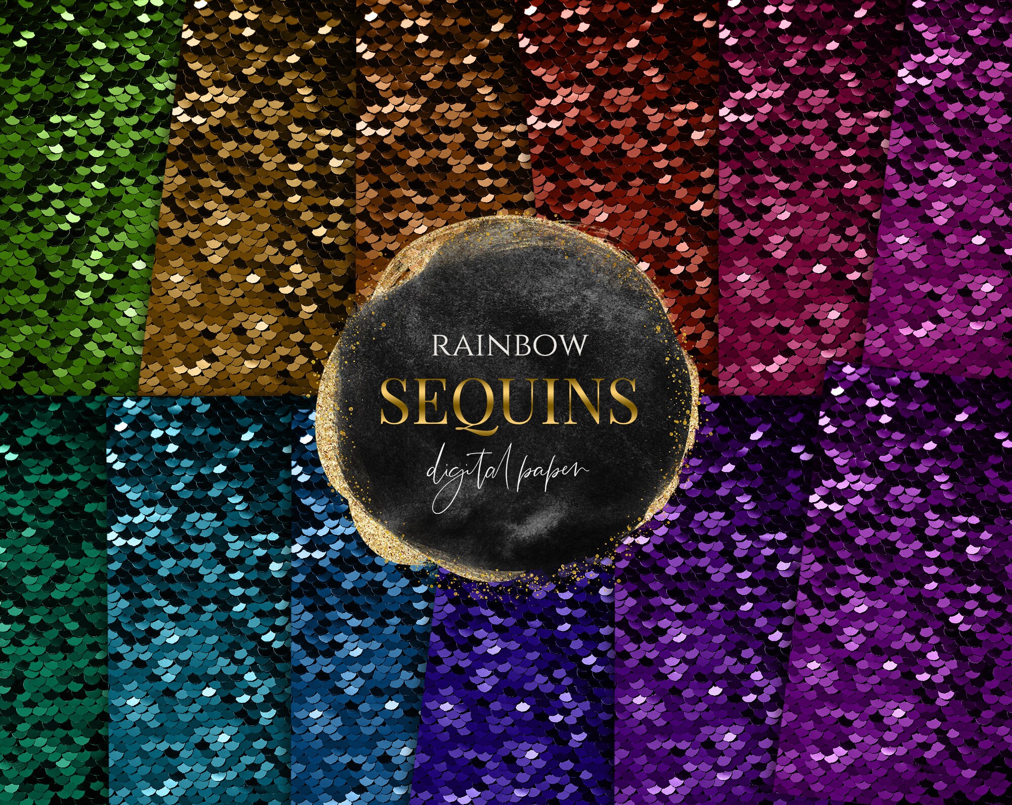 12 Sequins Digital Paper Sequin Textures Rainbow Etsy