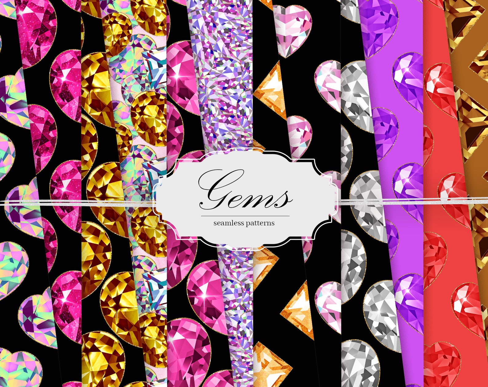 12 Gems Seamless Patterns Gemstone Digital Paper Set Diamond Etsy