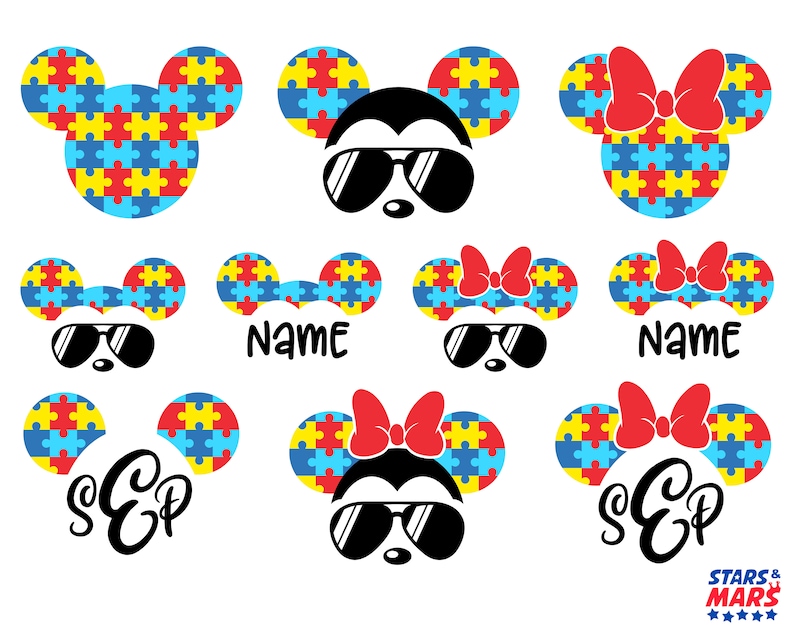 Download Autism Bundle Svg Minnie & Mickey Mouse Head Ears Autism ...
