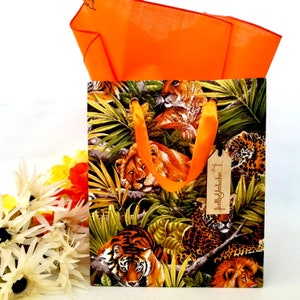 Moyen sac cadeau réutilisable en tissu, Vie de fauves