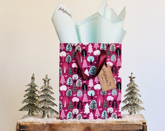 Moyen sac cadeau réutilisable en tissu, Forêt enchantée, emballage écologique, emballage cadeau, cadeau de noël