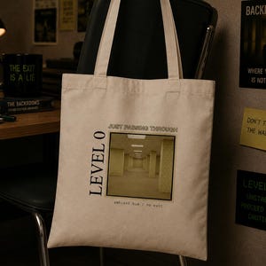 Level 0 Liminal Backrooms Tote | Canvas tote, eerie hallway