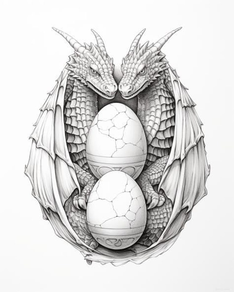 20 dragon fantasy coloring pages adults kids instant download