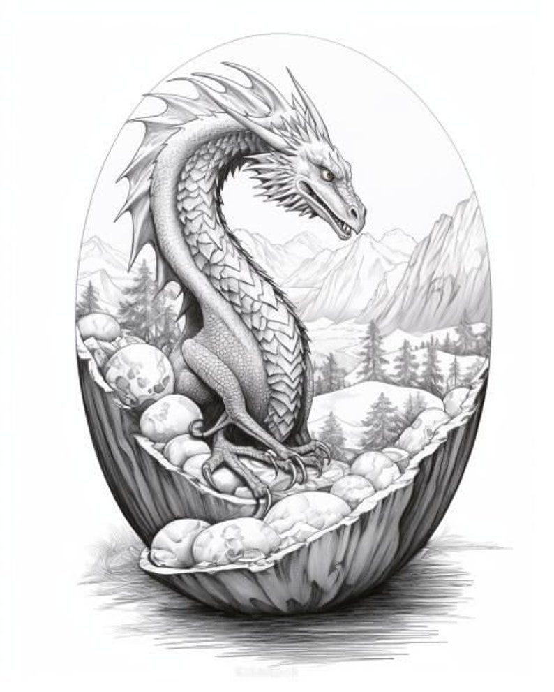 20 dragon fantasy coloring pages adults kids instant download