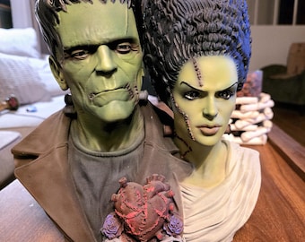 Frankenstein and bride bust universal monsters figurine statue display horror movie memorabilia movie prop halloween prop