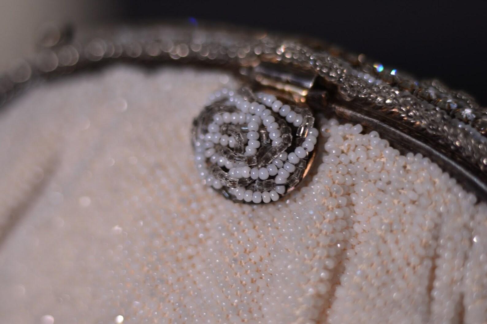 Vintage Handmade Embroidered Chain Handle Clutch Handbag