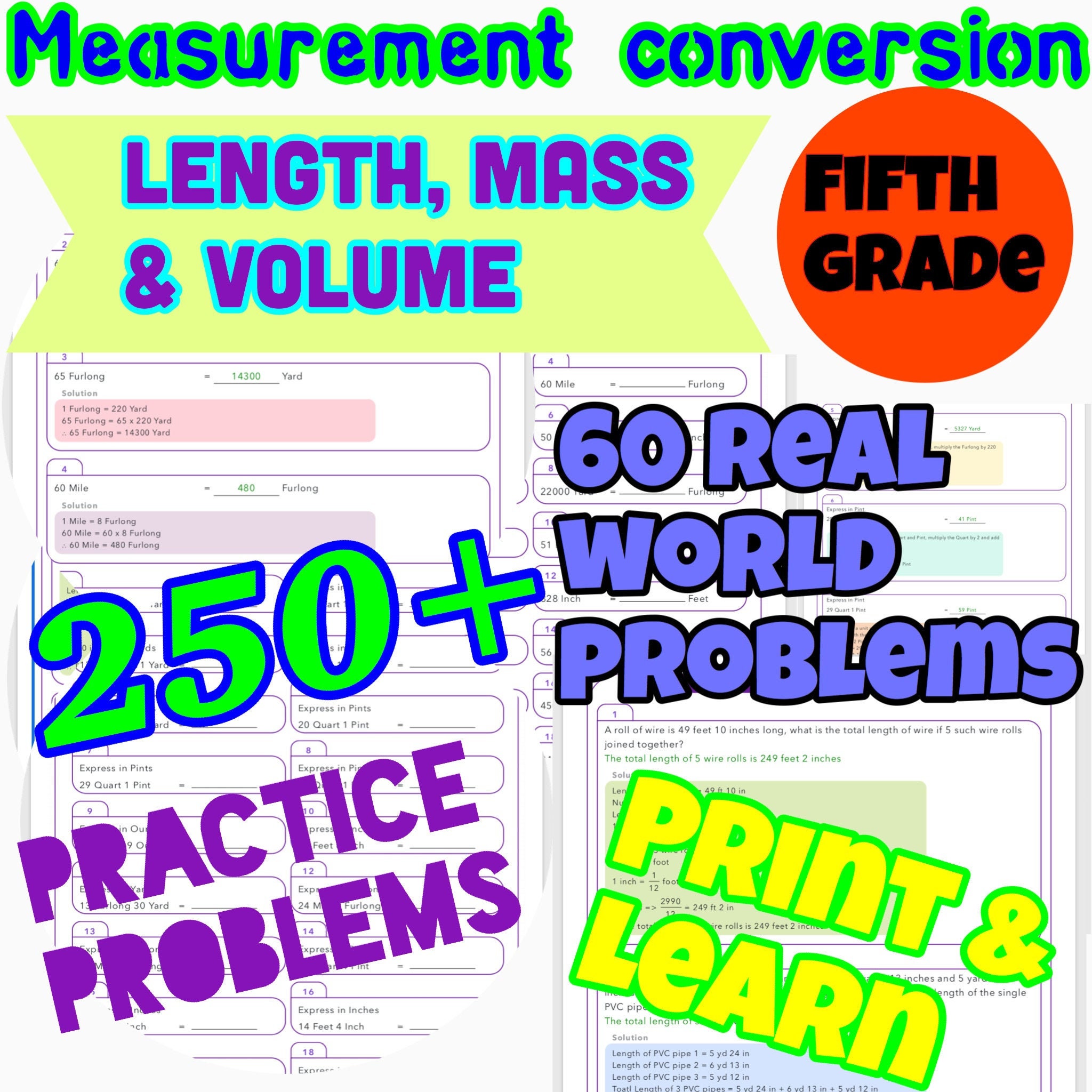 Length, Mass and Volume Measurement Units Conversion Worksheet Practice  Problems  Printable With Measuring Units Worksheet Answer Key