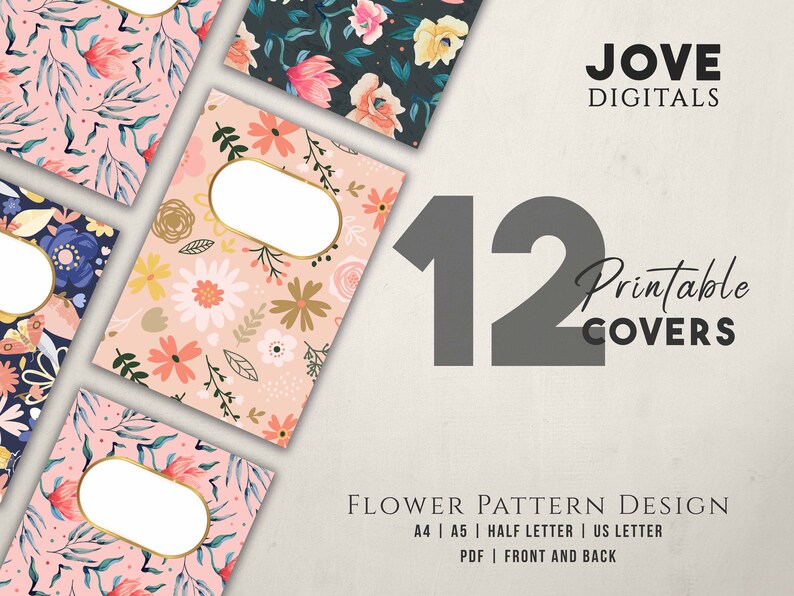 12 Flower Patterns Printable Covers | Happy Planner Cover | Custom ...