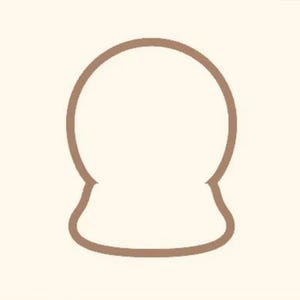 May include: A brown outline of a snow globe cookie cutter. The top is a rounded shape, and the bottom has a curved base. The background is a light beige color.