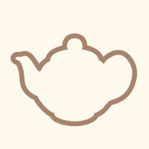 May include: A brown outline of a teapot on a cream-colored background. The teapot has a spout, handle, and a lid with a small knob. The design is simple and minimalist.