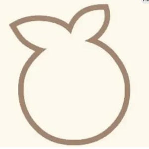May include: A minimalist design of a fruit, possibly an apple or similar round fruit, with two leaves at the top. The outline is a muted brown colour against a cream-coloured background. The design is clean and modern.