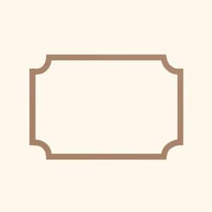 May include: A rectangular label with a decorative, scalloped border in a warm brown hue. The label is set against a cream-colored background, creating a simple yet elegant design. The label is empty, ready for text or design.